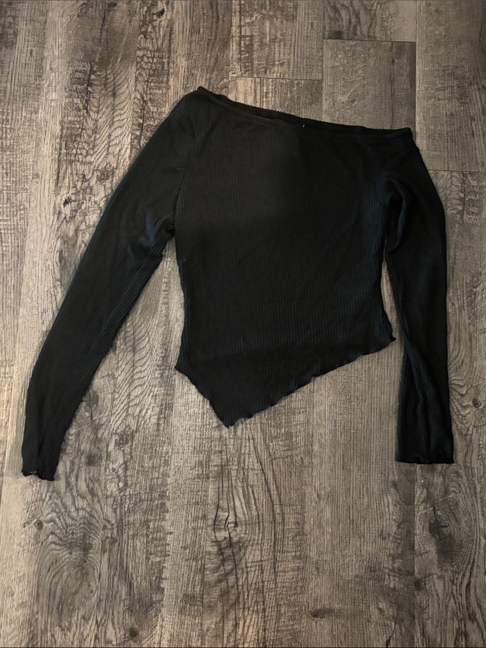 Off-Shoulder Ribbed Asymmetrical Top - Black - Size XSmall